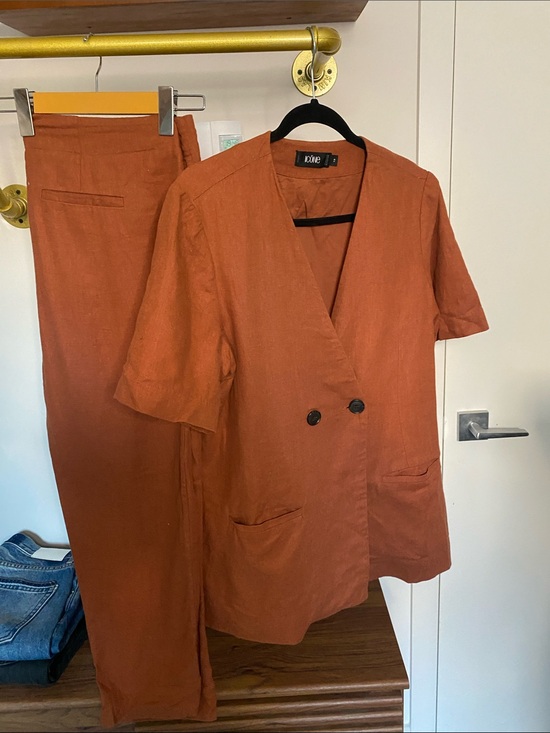 Simons Jackets & Blazers - Simons Rust Orange Linen-Blend Jacket